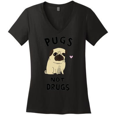 Pugs Not Drugs Women's V-Neck T-Shirt