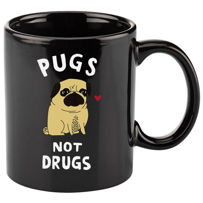 Pugs Not Drugs Funny Present For Dog Lover Pets 11oz C Handle Ceramic Mug