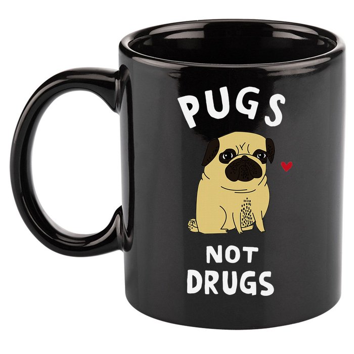 Pugs Not Drugs Funny Present For Dog Lover Pets 11oz C Handle Ceramic Mug