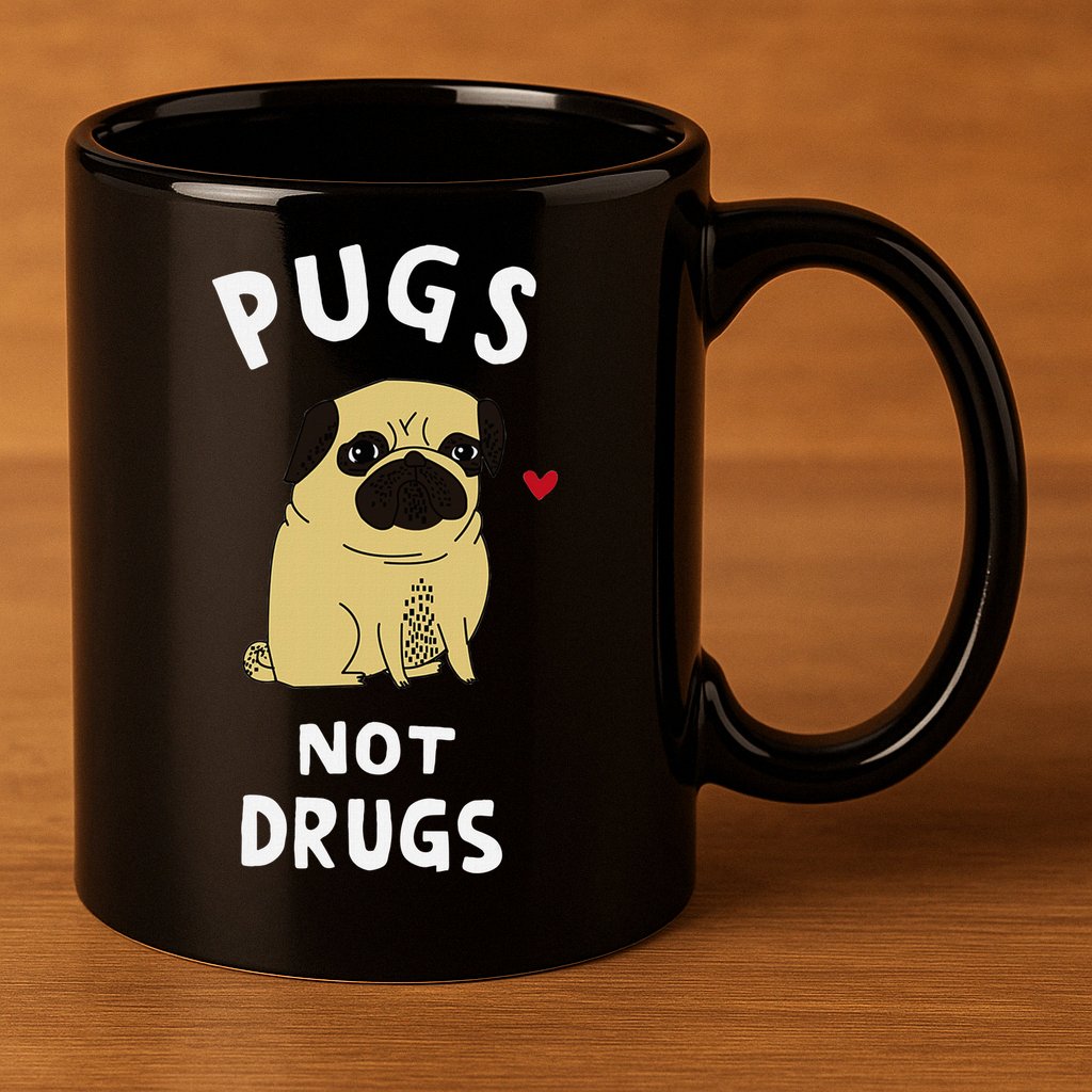 Pugs Not Drugs Funny Present For Dog Lover Pets 11oz C Handle Ceramic Mug