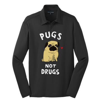 Pugs Not Drugs Funny Present For Dog Lover Pets Silk Touch Performance Long Sleeve Polo