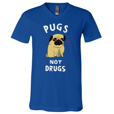 Pugs Not Drugs Funny Present For Dog Lover Pets V-Neck T-Shirt