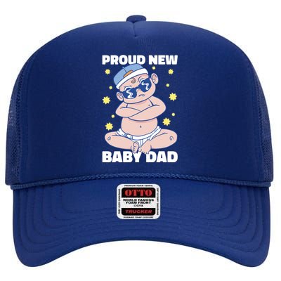 Proud New Dad For Father's Day Gift High Crown Mesh Back Trucker Hat