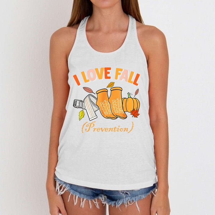 Pt Nurse Fall I Love Fall Prevention Fall Physical Therapy Women's Knotted Racerback Tank