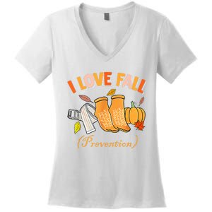 Pt Nurse Fall I Love Fall Prevention Fall Physical Therapy Women's V-Neck T-Shirt