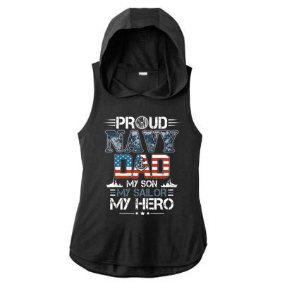 Proud Navy Father Dad My Son My Sailor My Hero Ladies PosiCharge Tri-Blend Wicking Draft Hoodie Tank