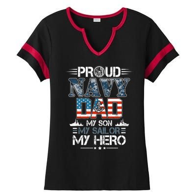 Proud Navy Father Dad My Son My Sailor My Hero Ladies Halftime Notch Neck Tee