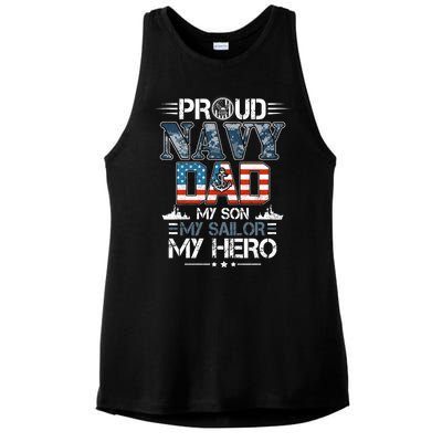 Proud Navy Father Dad My Son My Sailor My Hero Ladies PosiCharge Tri-Blend Wicking Tank