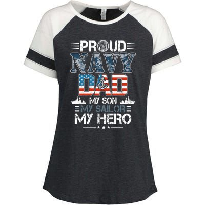 Proud Navy Father Dad My Son My Sailor My Hero Enza Ladies Jersey Colorblock Tee