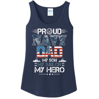 Proud Navy Father Dad My Son My Sailor My Hero Ladies Essential Tank