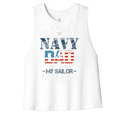 Proud Navy Father Dad My Son My Sailor My Hero Women's Racerback Cropped Tank