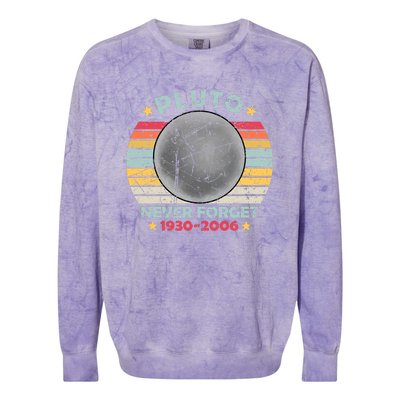 Pluto Never Forget Funny Space Vintage Retro Astronomy Colorblast Crewneck Sweatshirt