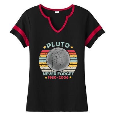 Pluto Never Forget Funny Space Vintage Retro Astronomy Ladies Halftime Notch Neck Tee