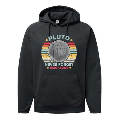 Pluto Never Forget Funny Space Vintage Retro Astronomy Performance Fleece Hoodie