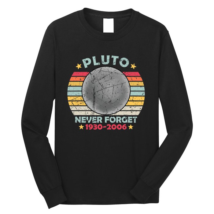 Pluto Never Forget Funny Space Vintage Retro Astronomy Long Sleeve Shirt