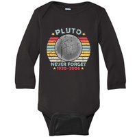 Pluto Never Forget Funny Space Vintage Retro Astronomy Baby Long Sleeve Bodysuit