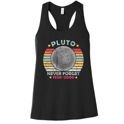 Pluto Never Forget Funny Space Vintage Retro Astronomy Women's Racerback Tank