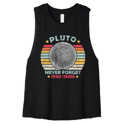 Pluto Never Forget Funny Space Vintage Retro Astronomy Women's Racerback Cropped Tank