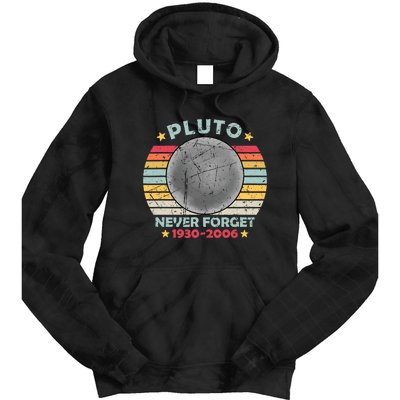 Pluto Never Forget Funny Space Vintage Retro Astronomy Tie Dye Hoodie