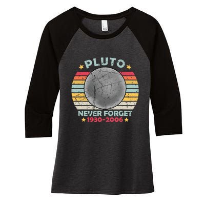 Pluto Never Forget Funny Space Vintage Retro Astronomy Women's Tri-Blend 3/4-Sleeve Raglan Shirt