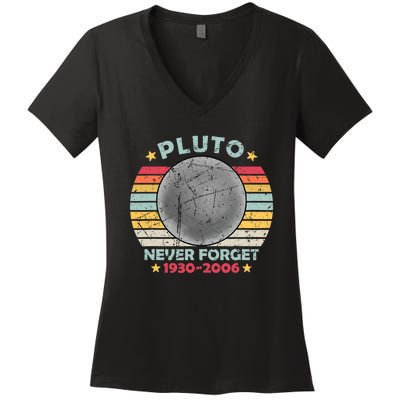 Pluto Never Forget Funny Space Vintage Retro Astronomy Women's V-Neck T-Shirt