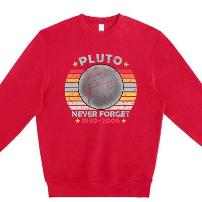 Pluto Never Forget Funny Space Vintage Retro Astronomy Premium Crewneck Sweatshirt