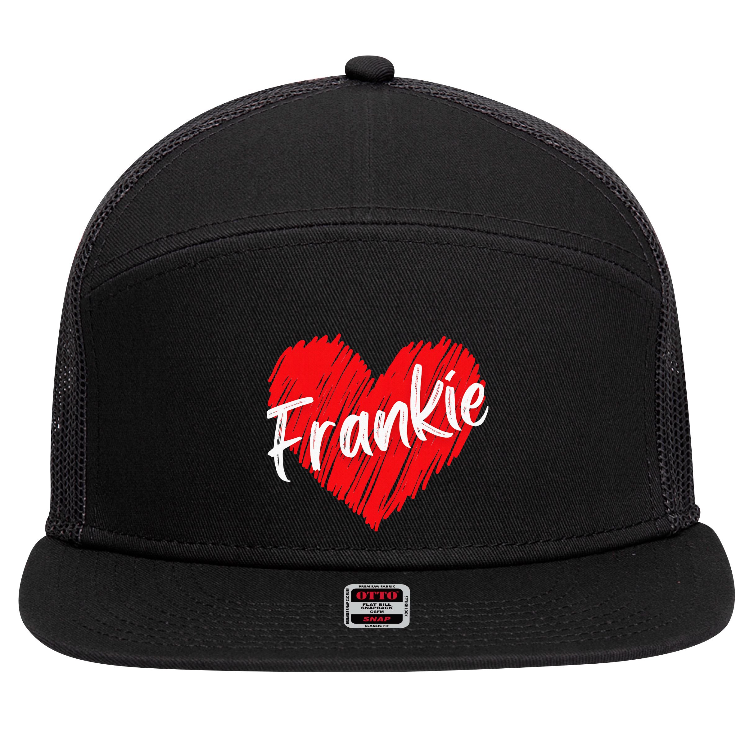 Personalized Name Frankie I Love Frankie Heart 7 Panel Mesh Trucker Snapback Hat