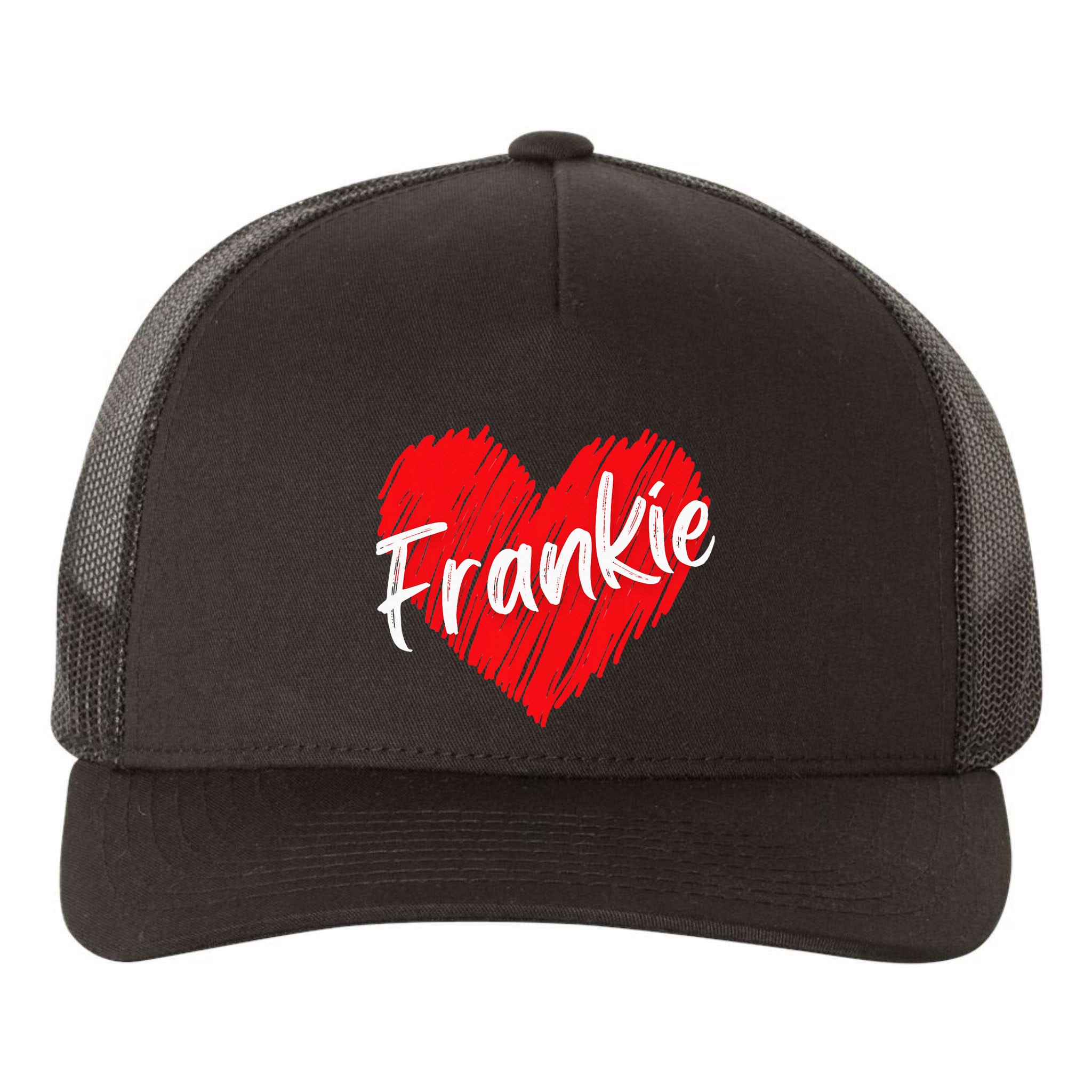 Personalized Name Frankie I Love Frankie Heart Yupoong Adult 5-Panel Trucker Hat