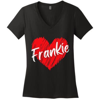 Personalized Name Frankie I Love Frankie Heart Women's V-Neck T-Shirt