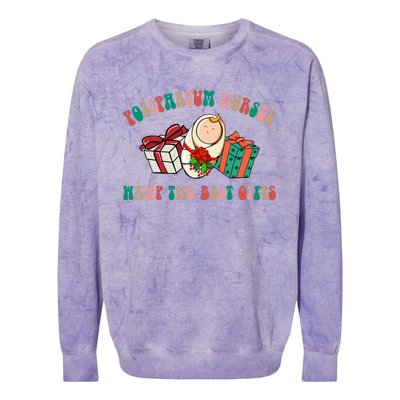 Postpartum Nurses Funny Christmas We Wrap The Best Presents Colorblast Crewneck Sweatshirt