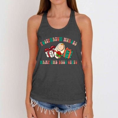 Postpartum Nurses Funny Christmas We Wrap The Best Presents Women's Knotted Racerback Tank