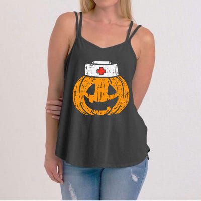 Pumpkin Nurse Funny Scary Halloween Costume RN CNA ICU Women's Strappy Tank