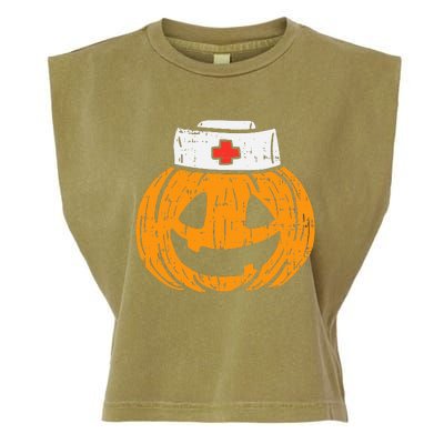 Pumpkin Nurse Funny Scary Halloween Costume RN CNA ICU Garment-Dyed Women's Muscle Tee