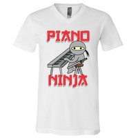 Piano Ninja Funny Keyboard Player Pianist Gift V-Neck T-Shirt