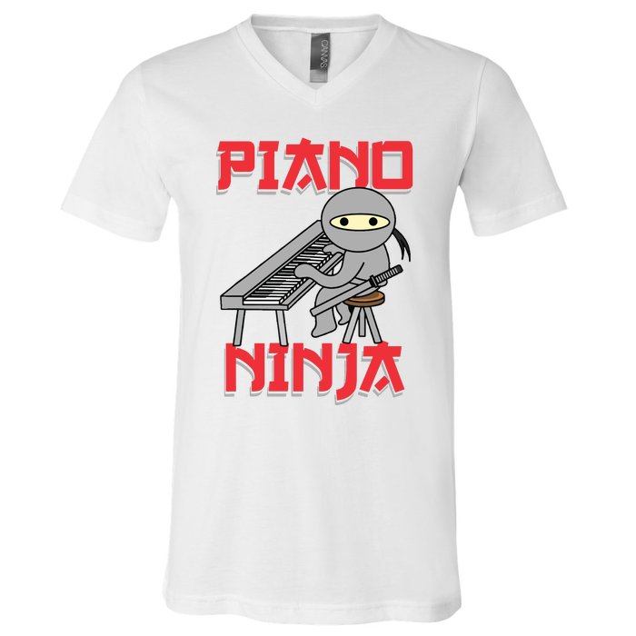 Piano Ninja Funny Keyboard Player Pianist Gift V-Neck T-Shirt