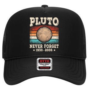 Pluto Never Forget Funny Planet Space Astronomy Science High Crown Mesh Back Trucker Hat