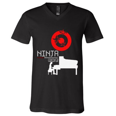 Piano Ninja Funny Keyboard Player Pianist Gift V-Neck T-Shirt
