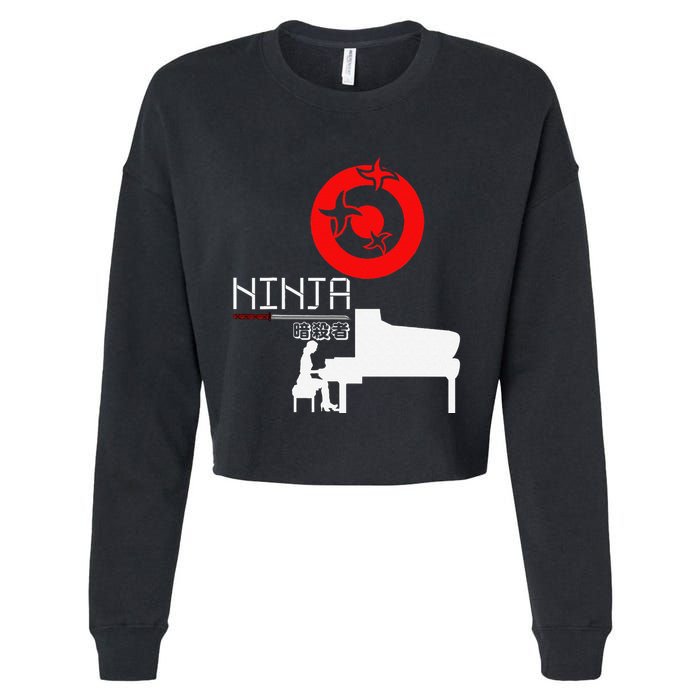 Piano Ninja Funny Keyboard Player Pianist Gift Cropped Pullover Crew