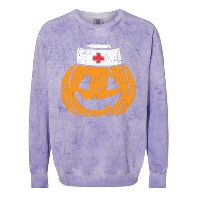 Pumpkin Nurse Funny Scary Halloween Costume Rn Cna Icu Girl Colorblast Crewneck Sweatshirt