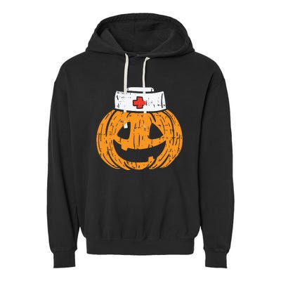 Pumpkin Nurse Funny Scary Halloween Costume Rn Cna Icu Girl Garment-Dyed Fleece Hoodie