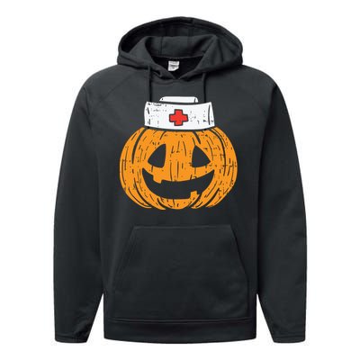 Pumpkin Nurse Funny Scary Halloween Costume Rn Cna Icu Girl Performance Fleece Hoodie