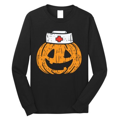 Pumpkin Nurse Funny Scary Halloween Costume Rn Cna Icu Girl Long Sleeve Shirt