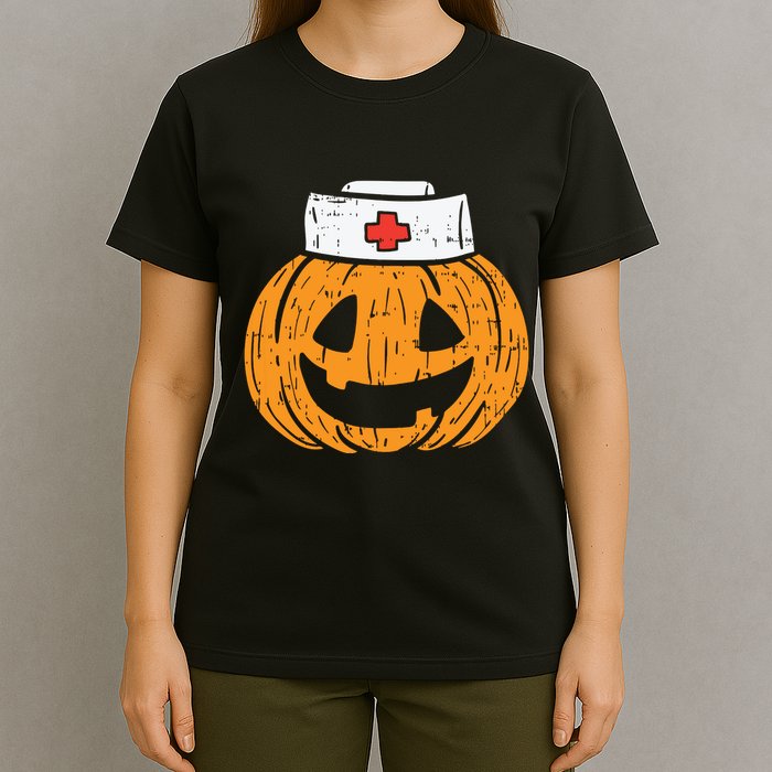 Pumpkin Nurse Funny Scary Halloween Costume Rn Cna Icu Girl T-Shirt