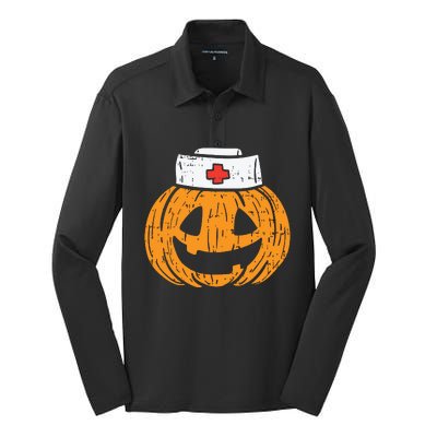 Pumpkin Nurse Funny Scary Halloween Costume Rn Cna Icu Girl Silk Touch Performance Long Sleeve Polo