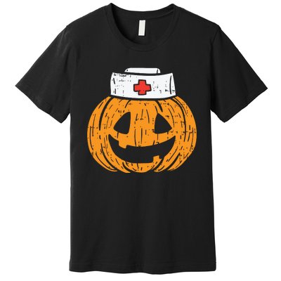 Pumpkin Nurse Funny Scary Halloween Costume Rn Cna Icu Girl Premium T-Shirt