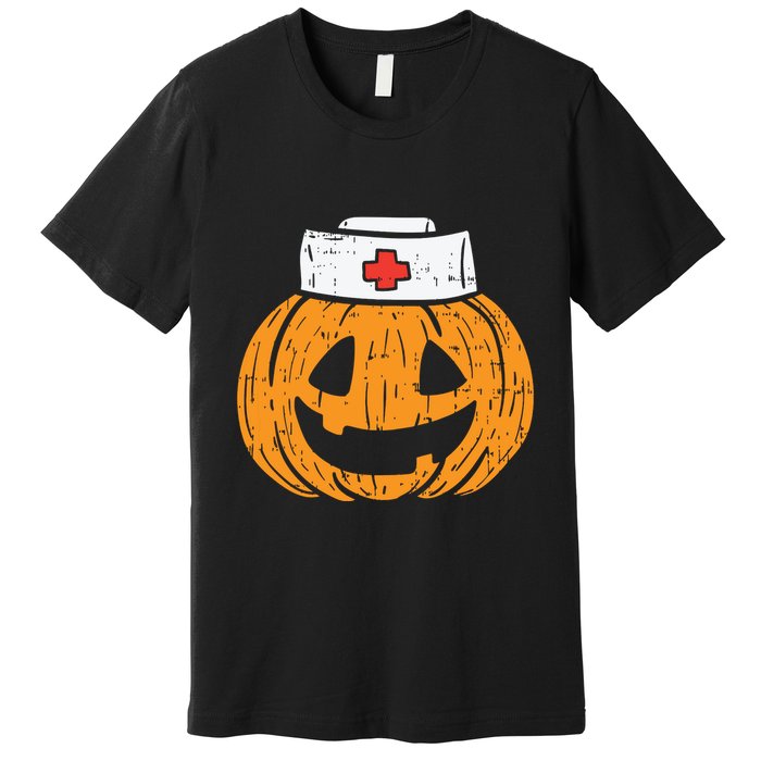 Pumpkin Nurse Funny Scary Halloween Costume Rn Cna Icu Girl Premium T-Shirt