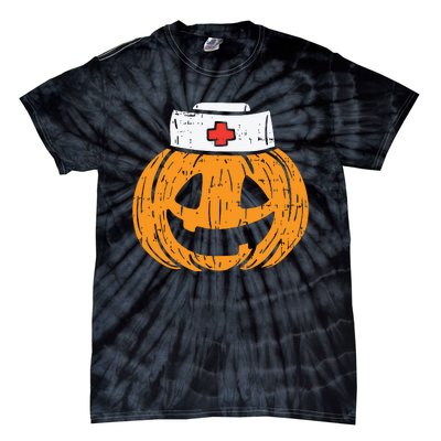 Pumpkin Nurse Funny Scary Halloween Costume Rn Cna Icu Girl Tie-Dye T-Shirt