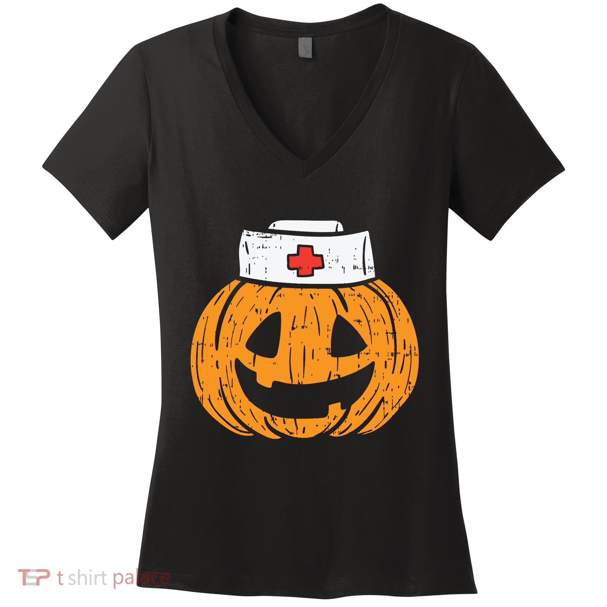 Pumpkin Nurse Funny Scary Halloween Costume Rn Cna Icu Girl Women's V-Neck T-Shirt