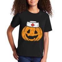 Pumpkin Nurse Funny Scary Halloween Costume Rn Cna Icu Girl Kids T-Shirt