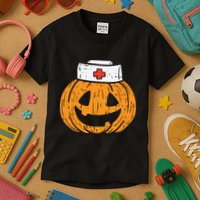 Pumpkin Nurse Funny Scary Halloween Costume Rn Cna Icu Girl Kids T-Shirt